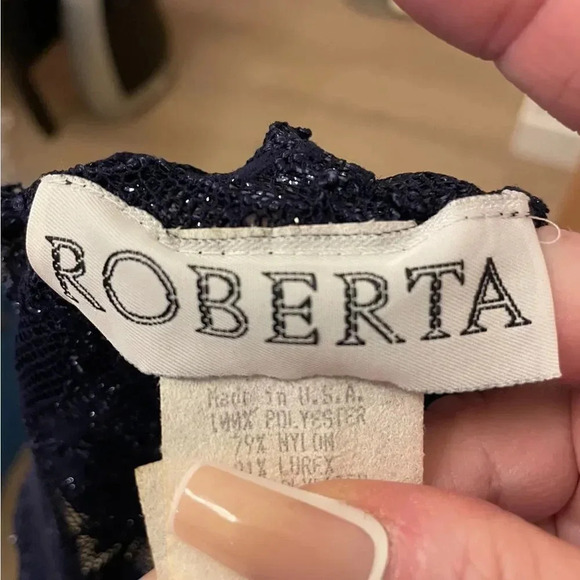 VINTAGE ROBERTA EINER ROYAL BLUE SHEER SPARKLING LACE CROP WITH BUTTONS SIZE M - Picture 11 of 16